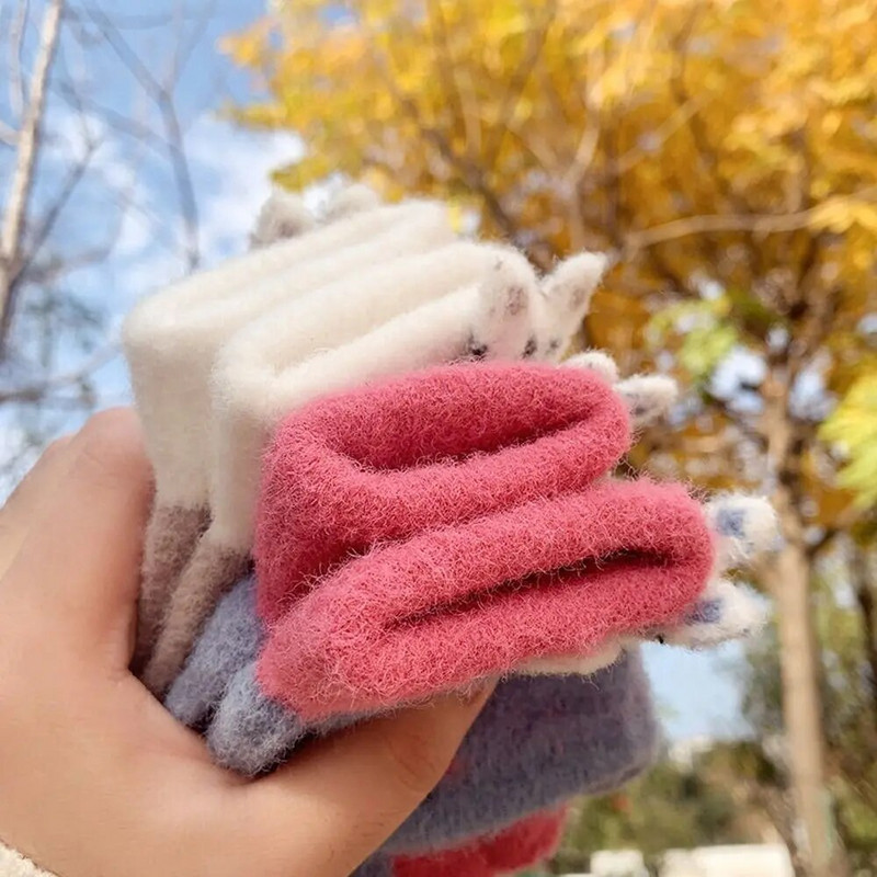 Χειμωνιάτικα ζεστά παιδιά Πλεκτά μάλλινα γάντια Γάντια με μισό δάχτυλο Παχιά αντιανεμικά γάντια χαριτωμένα γάντια κινουμένων σχεδίων για 4-10 χρόνια