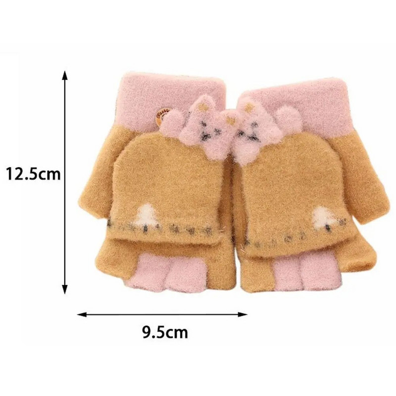 Χειμωνιάτικα ζεστά παιδιά Πλεκτά μάλλινα γάντια Γάντια με μισό δάχτυλο Παχιά αντιανεμικά γάντια χαριτωμένα γάντια κινουμένων σχεδίων για 4-10 χρόνια