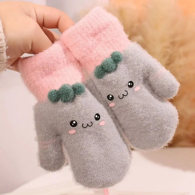 Baby Thicken βελούδινα γάντια χαριτωμένα κινούμενα σχέδια με ζεστό κρεμαστό λαιμό τυλιγμένο λαιμό τυλιγμένο δάχτυλο γάντια Παιδικά υπαίθρια κρύα αντιανεμικά γάντια 1-4 Y