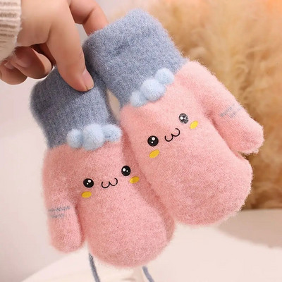 Baby Thicken βελούδινα γάντια χαριτωμένα κινούμενα σχέδια με ζεστό κρεμαστό λαιμό τυλιγμένο λαιμό τυλιγμένο δάχτυλο γάντια Παιδικά υπαίθρια κρύα αντιανεμικά γάντια 1-4 Y