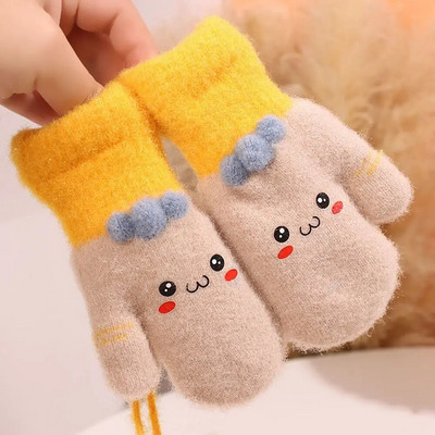 Baby Thicken βελούδινα γάντια χαριτωμένα κινούμενα σχέδια με ζεστό κρεμαστό λαιμό τυλιγμένο λαιμό τυλιγμένο δάχτυλο γάντια Παιδικά υπαίθρια κρύα αντιανεμικά γάντια 1-4 Y