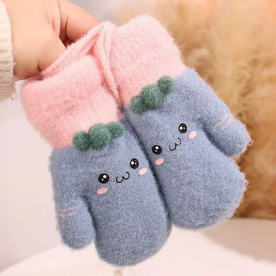 Baby Thicken βελούδινα γάντια χαριτωμένα κινούμενα σχέδια με ζεστό κρεμαστό λαιμό τυλιγμένο λαιμό τυλιγμένο δάχτυλο γάντια Παιδικά υπαίθρια κρύα αντιανεμικά γάντια 1-4 Y