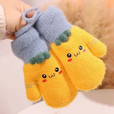 Baby Thicken βελούδινα γάντια χαριτωμένα κινούμενα σχέδια με ζεστό κρεμαστό λαιμό τυλιγμένο λαιμό τυλιγμένο δάχτυλο γάντια Παιδικά υπαίθρια κρύα αντιανεμικά γάντια 1-4 Y
