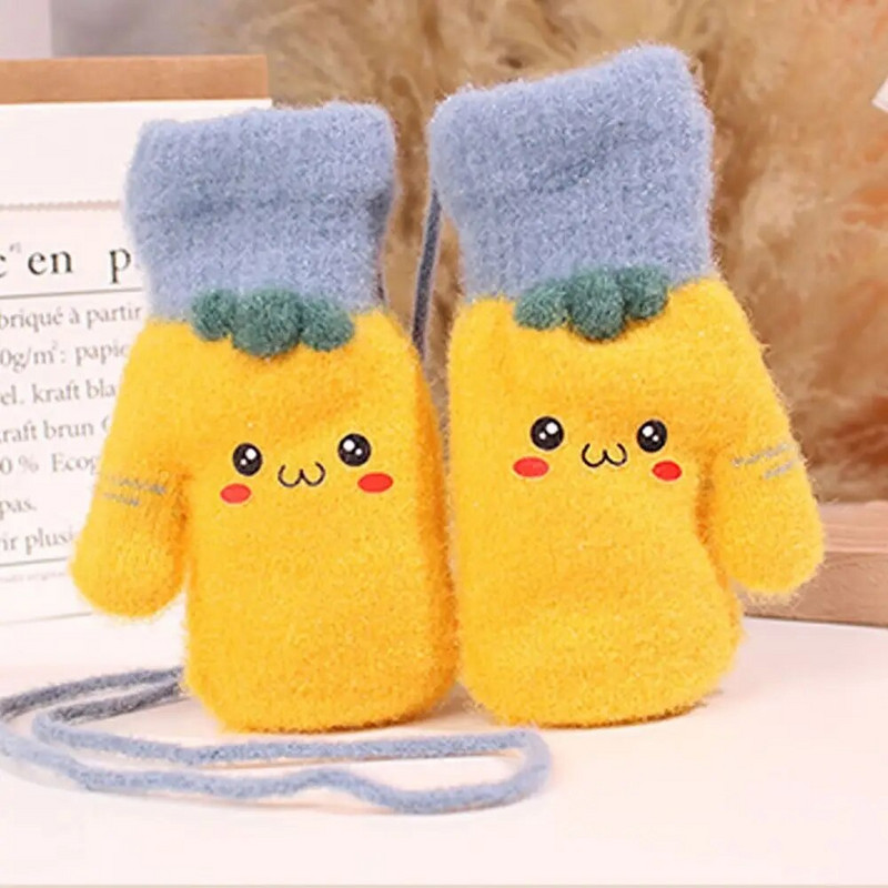 Baby Thicken βελούδινα γάντια χαριτωμένα κινούμενα σχέδια με ζεστό κρεμαστό λαιμό τυλιγμένο λαιμό τυλιγμένο δάχτυλο γάντια Παιδικά υπαίθρια κρύα αντιανεμικά γάντια 1-4 Y
