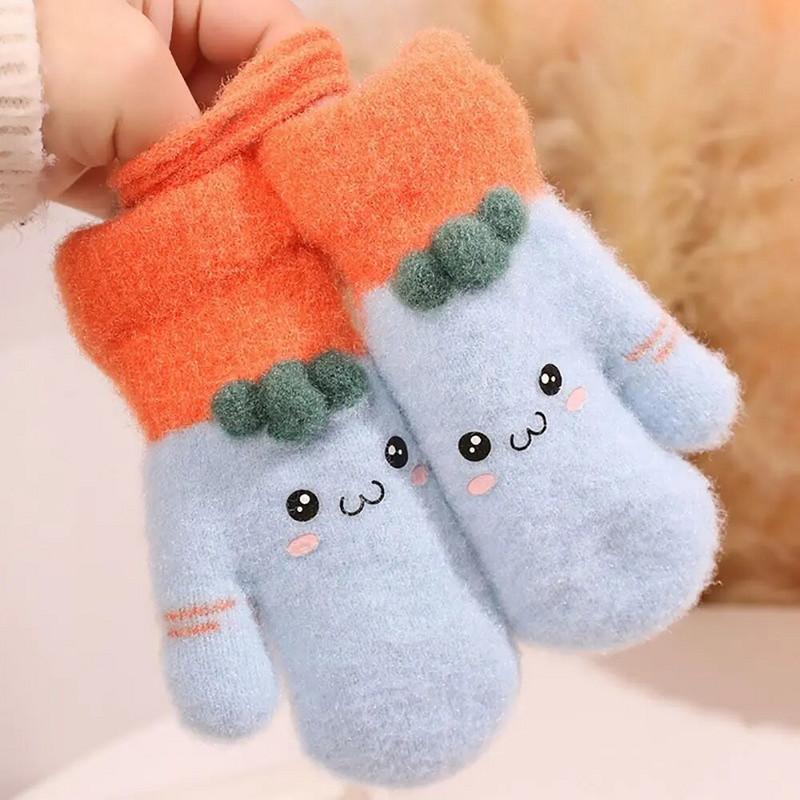 Baby Thicken βελούδινα γάντια χαριτωμένα κινούμενα σχέδια με ζεστό κρεμαστό λαιμό τυλιγμένο λαιμό τυλιγμένο δάχτυλο γάντια Παιδικά υπαίθρια κρύα αντιανεμικά γάντια 1-4 Y