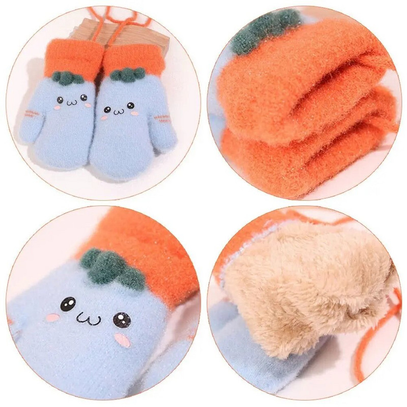 Baby Thicken βελούδινα γάντια χαριτωμένα κινούμενα σχέδια με ζεστό κρεμαστό λαιμό τυλιγμένο λαιμό τυλιγμένο δάχτυλο γάντια Παιδικά υπαίθρια κρύα αντιανεμικά γάντια 1-4 Y