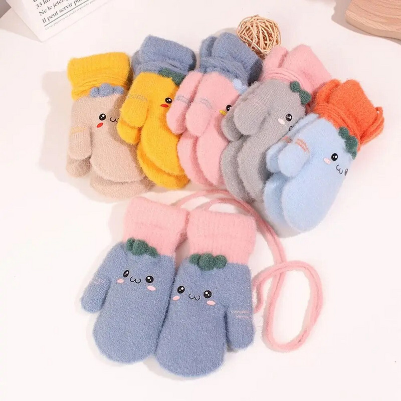 Baby Thicken βελούδινα γάντια χαριτωμένα κινούμενα σχέδια με ζεστό κρεμαστό λαιμό τυλιγμένο λαιμό τυλιγμένο δάχτυλο γάντια Παιδικά υπαίθρια κρύα αντιανεμικά γάντια 1-4 Y