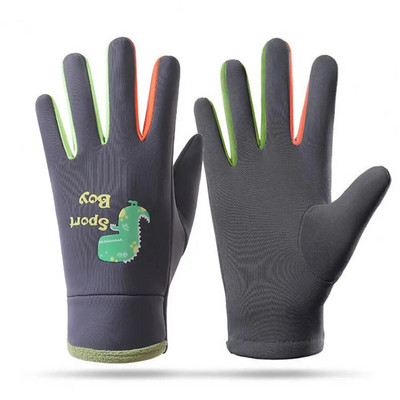 Detské rukavice, vetruodolné rukavice, vodeodolné detské cyklistické rukavice s kreslenou potlačou a flísovou podšívkou, vonkajšie termálne na zimu
