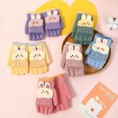 Zimske, tople, deblje, dječje rukavice, navlaka za ruke, slatki zečevi, pletene rukavice za van, dječje polu/pune prste Garancije za 8-15 godina