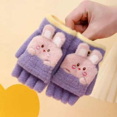 Zimske, tople, deblje, dječje rukavice, navlaka za ruke, slatki zečevi, pletene rukavice za van, dječje polu/pune prste Garancije za 8-15 godina