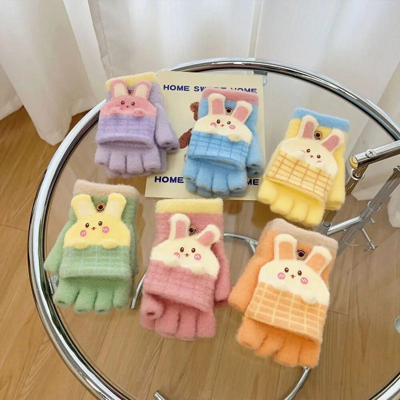 Zimske, tople, deblje, dječje rukavice, navlaka za ruke, slatki zečevi, pletene rukavice za van, dječje polu/pune prste Garancije za 8-15 godina