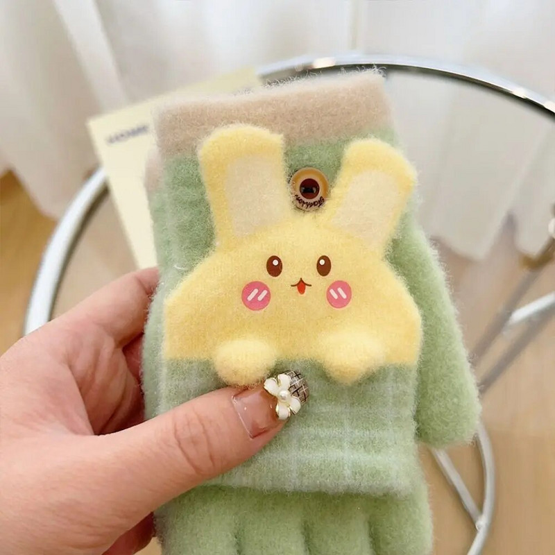 Zimske, tople, deblje, dječje rukavice, navlaka za ruke, slatki zečevi, pletene rukavice za van, dječje polu/pune prste Garancije za 8-15 godina