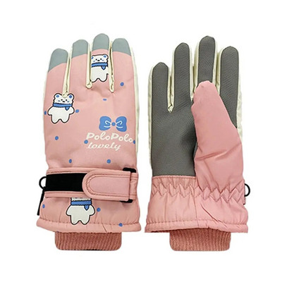 1 Ζεύγος αντιανεμικά παιδικά γάντια σκι Παχύς ζεστό χιόνι Γάντια σνόουμπορντ Γάντια αθλητικών εξωτερικού χώρου Κοριτσίστικα γάντια ποδηλασίας 6~12 ετών