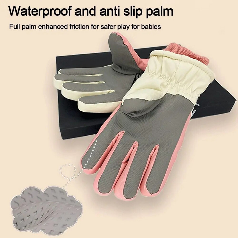1 Ζεύγος αντιανεμικά παιδικά γάντια σκι Παχύς ζεστό χιόνι Γάντια σνόουμπορντ Γάντια αθλητικών εξωτερικού χώρου Κοριτσίστικα γάντια ποδηλασίας 6~12 ετών