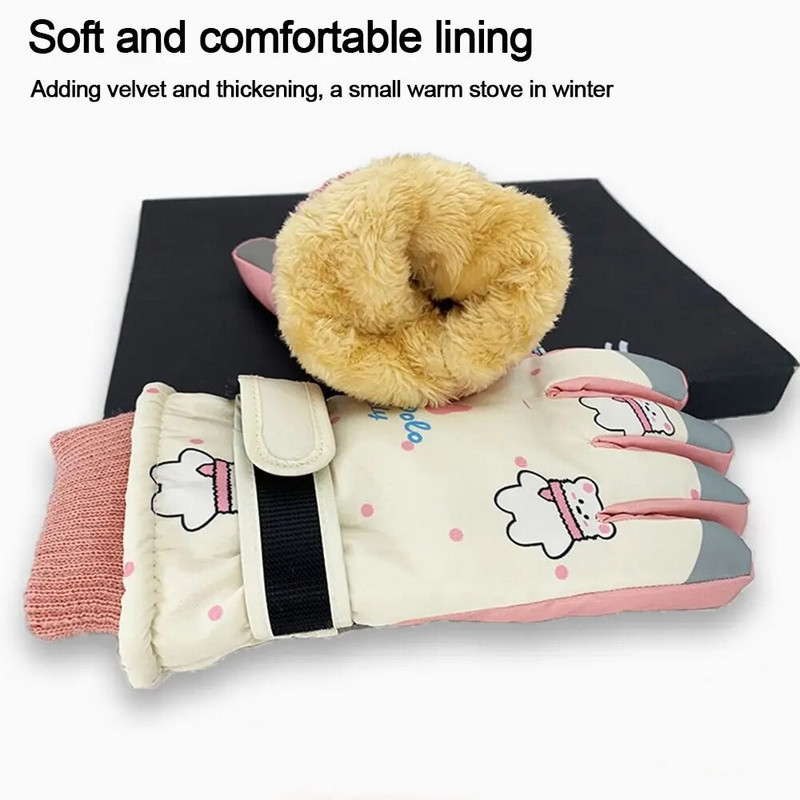 1 Ζεύγος αντιανεμικά παιδικά γάντια σκι Παχύς ζεστό χιόνι Γάντια σνόουμπορντ Γάντια αθλητικών εξωτερικού χώρου Κοριτσίστικα γάντια ποδηλασίας 6~12 ετών