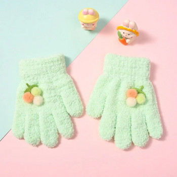 Зимни детски сладки плюшени плетени ръкавици Топли плътни ръкавици с пълен пръст Guantes Детски ръкавици за писане за момчета Момичета 4-12 години