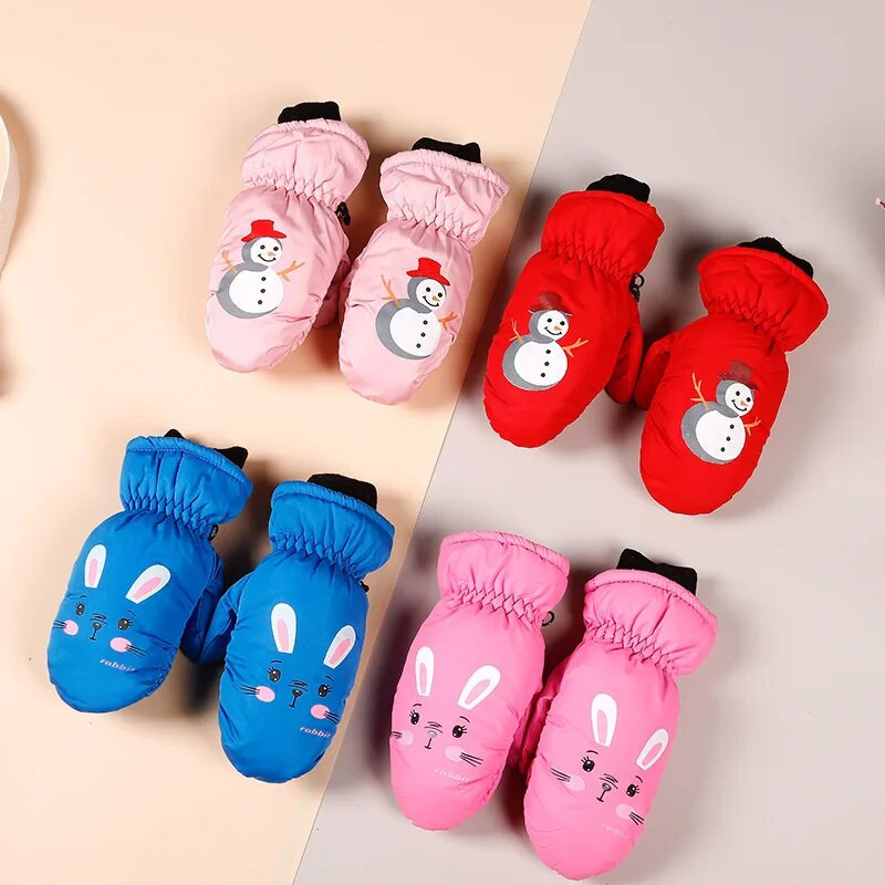 Kūdikių vaikiškos pirštinės žiemai, šiltos storos, atsparios vėjui animacinio rašto pirštinės pirštinės, skirtos vaikams, mažiems berniukams, mergaitėms 2–5 m.