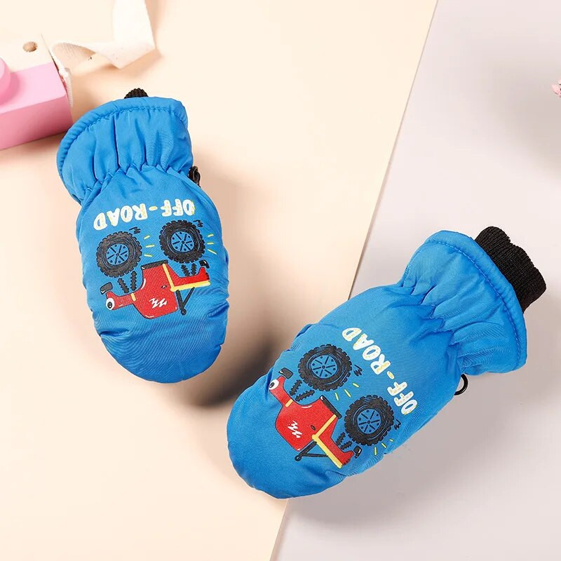 Kūdikių vaikiškos pirštinės žiemai, šiltos storos, atsparios vėjui animacinio rašto pirštinės pirštinės, skirtos vaikams, mažiems berniukams, mergaitėms 2–5 m.