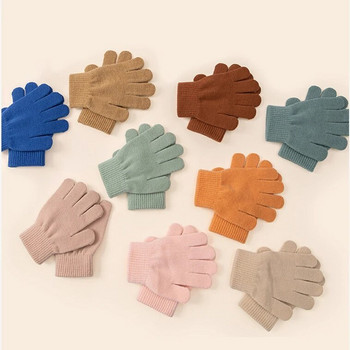 7-9 години зимни детски удебелени плетени ръкавици бонбонени топли плюшени ръкавици, детски зимни детски акрилни ръкавици с пълни пръсти