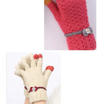 Γάντια με οθόνη αφής ζεστά κασμίρ για κορίτσια Χειμερινή ζεστή μόδα Bowknot καθαρού χρώματος ζακάρ γάντια για ενήλικες 21*10cm
