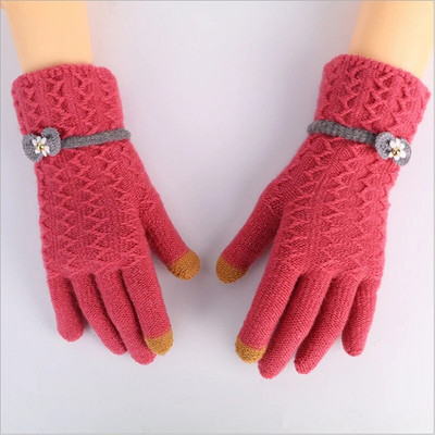 Warmom kašmiirist kootud puutetundliku ekraaniga kindad tüdrukutele talveks soojad mood Bowknot puhtavärvilised žakaarkindad täiskasvanutele 21*10cm