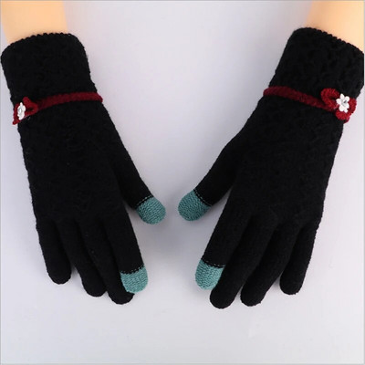 Warmom kašmiirist kootud puutetundliku ekraaniga kindad tüdrukutele talveks soojad mood Bowknot puhtavärvilised žakaarkindad täiskasvanutele 21*10cm