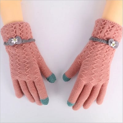 Warmom kašmiirist kootud puutetundliku ekraaniga kindad tüdrukutele talveks soojad mood Bowknot puhtavärvilised žakaarkindad täiskasvanutele 21*10cm