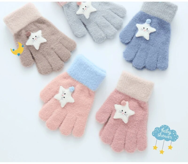 „Warmom“ vaikiškos pirštinės rudens ir žiemos animacinių filmų mielas žakardo saldainių spalvos megztos pirštinės, skirtos 6–13 m. kūdikių pirštinėms.