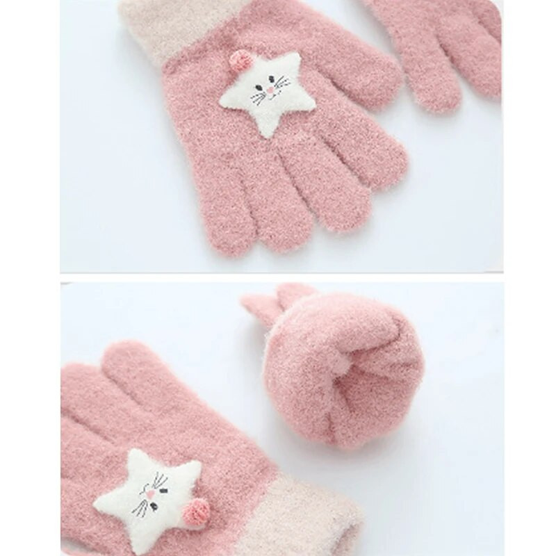 „Warmom“ vaikiškos pirštinės rudens ir žiemos animacinių filmų mielas žakardo saldainių spalvos megztos pirštinės, skirtos 6–13 m. kūdikių pirštinėms.