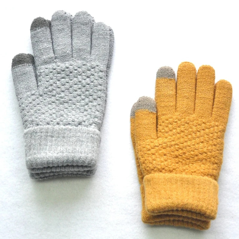 Soe 16-aastane talv puutetundliku ekraaniga kindad, poiss, tüdruk, paksud, soojad kootud venivad kindad, akrüülist täissõrmega välissuusakindad