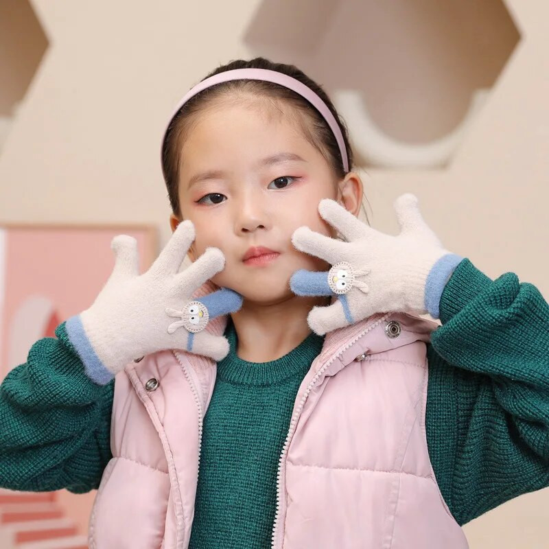 Warmom New Fashion Παιδικά Γάντια Χαριτωμένα κινούμενα σχέδια λαγουδάκι φθινοπώρου και χειμώνα Ζεστά πλεκτά γάντια για μωρά Παιδικά αξεσουάρ