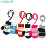 Warmom Dviejų atspalvių dryžuotos spalvos dryžuotos megztos šiltos pirštinės su virvele Kalėdinės dovanos vaikams Pirštinės Naujagimio aksesuarai