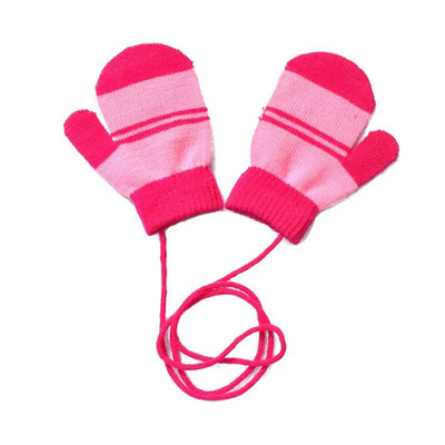 Warmom Dviejų atspalvių dryžuotos spalvos dryžuotos megztos šiltos pirštinės su virvele Kalėdinės dovanos vaikams Pirštinės Naujagimio aksesuarai