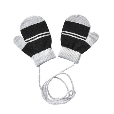 Warmom Dviejų atspalvių dryžuotos spalvos dryžuotos megztos šiltos pirštinės su virvele Kalėdinės dovanos vaikams Pirštinės Naujagimio aksesuarai
