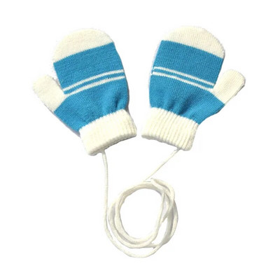 Warmom Dviejų atspalvių dryžuotos spalvos dryžuotos megztos šiltos pirštinės su virvele Kalėdinės dovanos vaikams Pirštinės Naujagimio aksesuarai