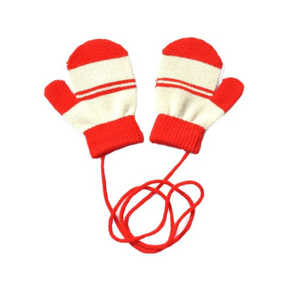 Warmom Dviejų atspalvių dryžuotos spalvos dryžuotos megztos šiltos pirštinės su virvele Kalėdinės dovanos vaikams Pirštinės Naujagimio aksesuarai