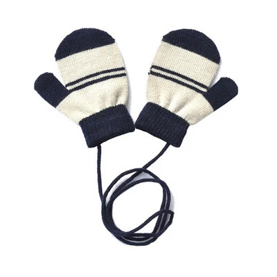 Warmom Dviejų atspalvių dryžuotos spalvos dryžuotos megztos šiltos pirštinės su virvele Kalėdinės dovanos vaikams Pirštinės Naujagimio aksesuarai