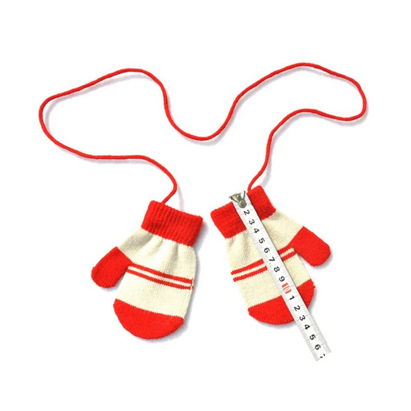 Warmom Dviejų atspalvių dryžuotos spalvos dryžuotos megztos šiltos pirštinės su virvele Kalėdinės dovanos vaikams Pirštinės Naujagimio aksesuarai