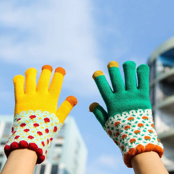 Warmom Boys Girls Children Топли зимни ветроустойчиви печатни бебешки ръкавици с ръкавици за пръсти Удебелени коледни подаръци за деца Деца