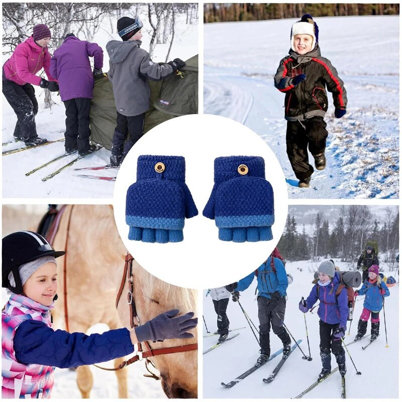 Zimske tople rukavice Šarene dječje rukavice na preklop na pola prsta Mekane pletene rukavice za 4-7 godina Biciklističke rukavice za skijanje na otvorenom