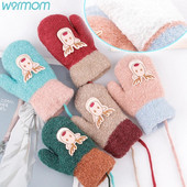 Warmom vaikiškos pirštinės Žiema plius aksomu sutirštintas Šiluma Mielas animacinis kalėdinis elnias kabančios kaklo pirštinės kalėdinės dovanos