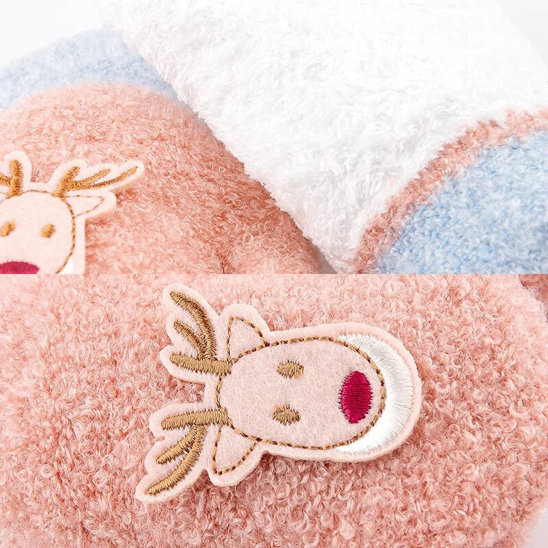 Warmom vaikiškos pirštinės Žiema plius aksomu sutirštintas Šiluma Mielas animacinis kalėdinis elnias kabančios kaklo pirštinės kalėdinės dovanos