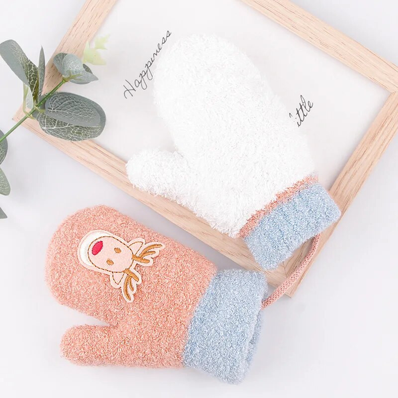 Warmom vaikiškos pirštinės Žiema plius aksomu sutirštintas Šiluma Mielas animacinis kalėdinis elnias kabančios kaklo pirštinės kalėdinės dovanos