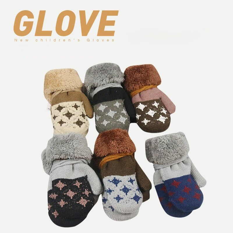 Ζεστά Παιδικά Γάντια Χειμωνιάτικα Ζεστά Μικρό Αστέρι Μοτίβο για Πύκνωση και Ζεστό Χαριτωμένο κινούμενα σχέδια για μωρά αγόρια κορίτσια Κρεμαστά γάντια στον λαιμό