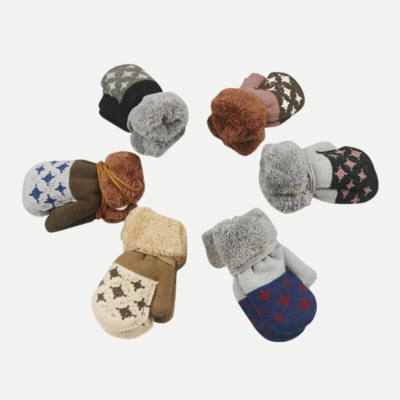 Ζεστά Παιδικά Γάντια Χειμωνιάτικα Ζεστά Μικρό Αστέρι Μοτίβο για Πύκνωση και Ζεστό Χαριτωμένο κινούμενα σχέδια για μωρά αγόρια κορίτσια Κρεμαστά γάντια στον λαιμό