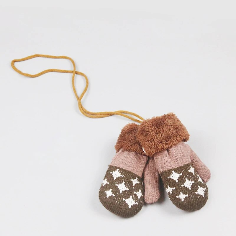 Ζεστά Παιδικά Γάντια Χειμωνιάτικα Ζεστά Μικρό Αστέρι Μοτίβο για Πύκνωση και Ζεστό Χαριτωμένο κινούμενα σχέδια για μωρά αγόρια κορίτσια Κρεμαστά γάντια στον λαιμό