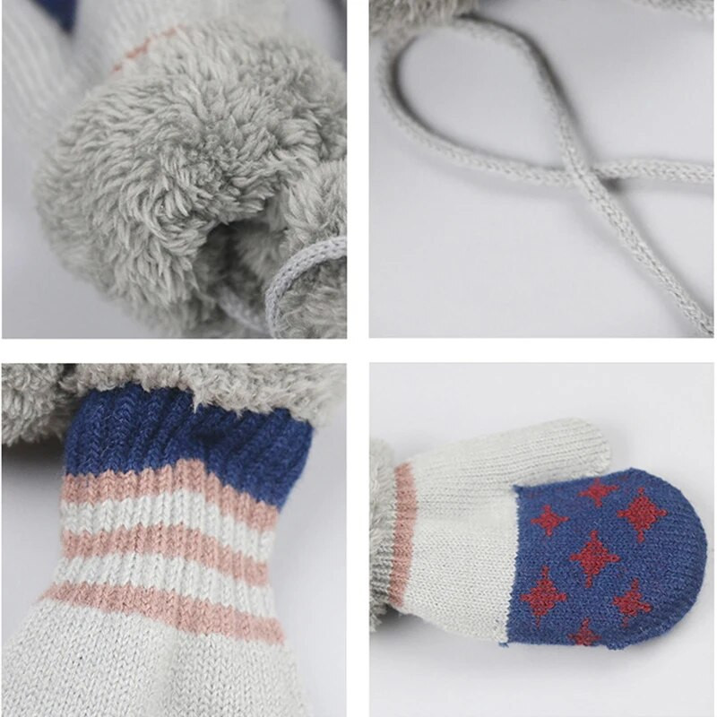 Ζεστά Παιδικά Γάντια Χειμωνιάτικα Ζεστά Μικρό Αστέρι Μοτίβο για Πύκνωση και Ζεστό Χαριτωμένο κινούμενα σχέδια για μωρά αγόρια κορίτσια Κρεμαστά γάντια στον λαιμό