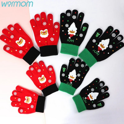 Warmom Нова мода Коледни ръкавици Есенни и зимни спортове Езда Плетени детски ръкавици Коледни ръкавици Удебелени Топли