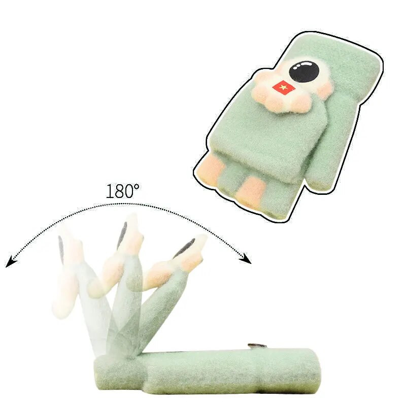 Puspirščiu apverčiamos vaikiškos pirštinės berniukams Mergaitėms 6-13 m. Animacinis kosminis žmogus Minkštos megztos žieminės šiltos kumštinės pirštinės studentams