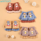 Παιδικά γάντια Warmom Ζεστά χειμωνιάτικα Παχύτητα με μισό δάχτυλο κινούμενα σχέδια Cute Pupils Flip Knitted Gloves Little Rocket Kids mittens